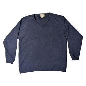 Vintage Eddie Bauer Navy V-Neck Cotton Knit Sweater | Men’s Medium